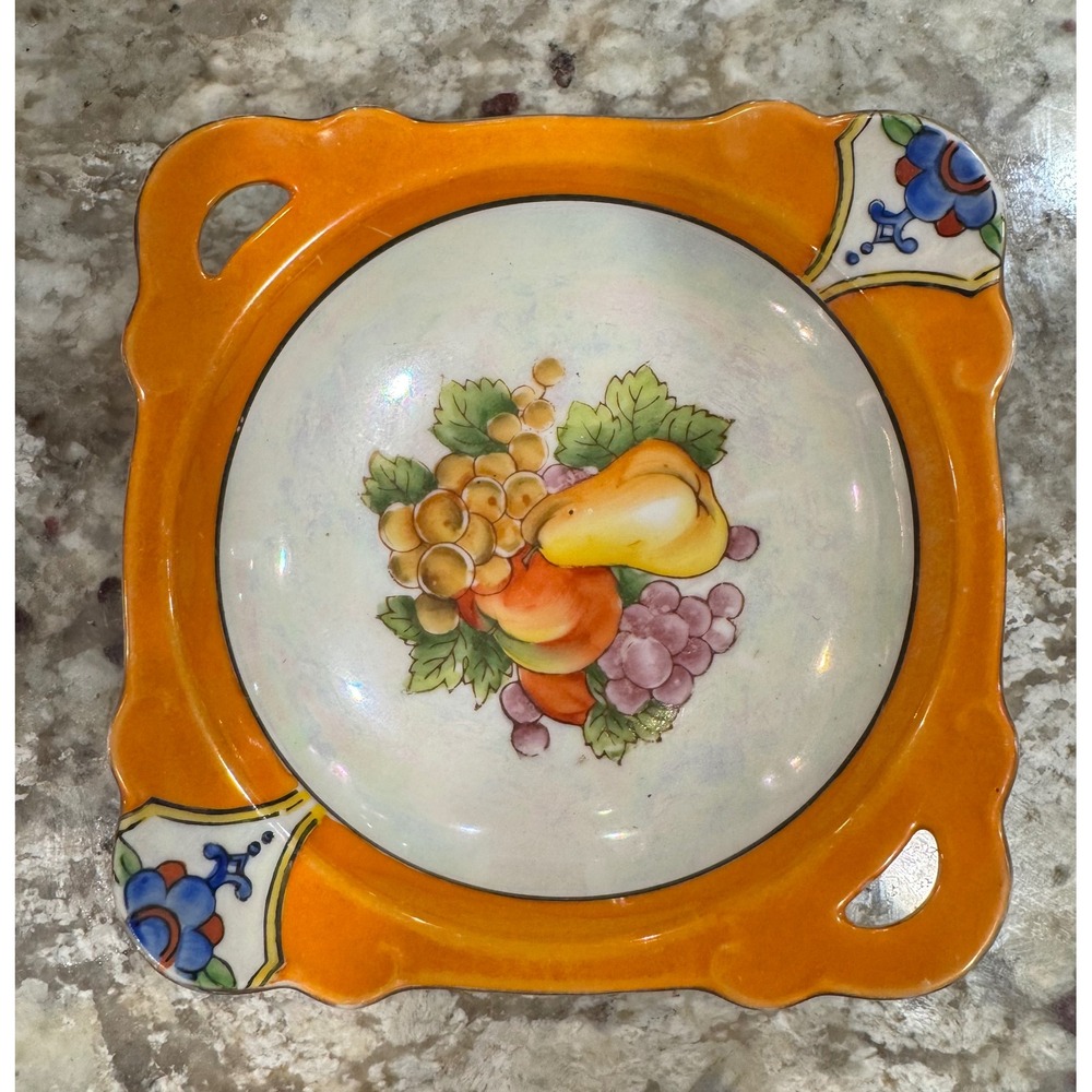 Vintage Noritake Lusterware Fruit Nut Dish Hand Painted Made in Japan Square 6in